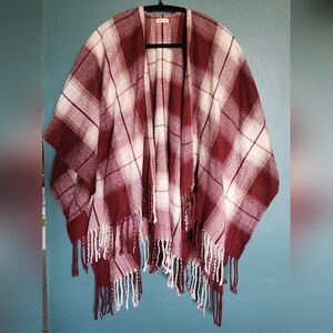 Hollister Plush Plaid Fringed Blanket Sweater